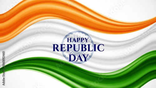 Happy republic day india celebration with waving flag colors and text