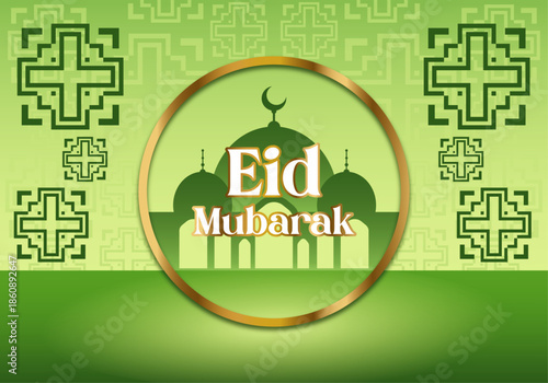 Green mosque model with gold accents Greeting card template