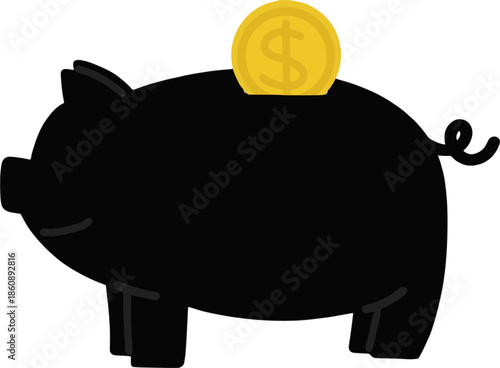 Cute Piggy Bank Icon with Gold Coin – Savings and Finance Concept Illustration
