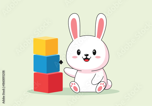 Cute white cartoon rabbit with rosy cheeks.
