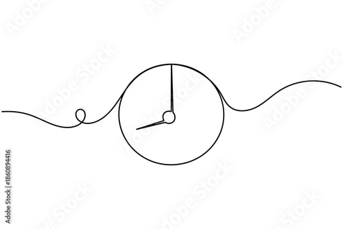 Timepiece clock icon sign continuous one line drawing on white background minimalist single art routine alert symbol outline vector illustration