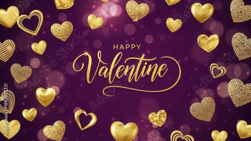 Celebrate love with golden hearts on a rich purple background