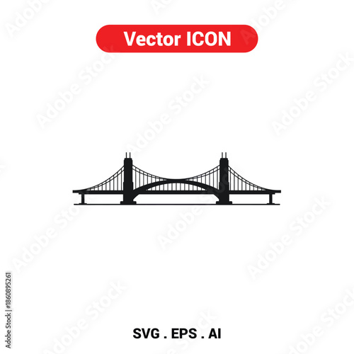Vector icon of a suspension bridge standing strong with a minimalist aesthetic