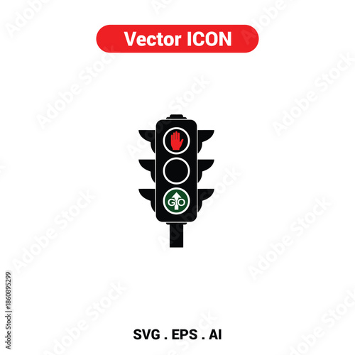 Vector icon of traffic light displaying stop and go signals with a minimalist, modern aesthetic