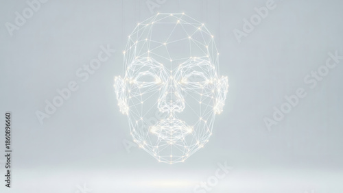 Digital Wireframe Face: AI, Biometric Scan, and Identity