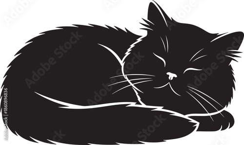 Black cat sleeping peacefully with eyes closed