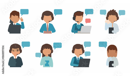 Chatbot Customer Support Vector Illustration Set with AI Virtual Assistants