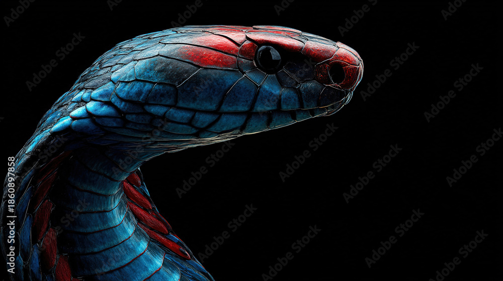 Fototapeta premium Dark Cinematic Blue Red King Cobra