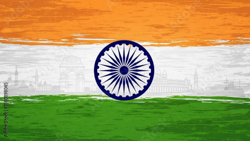 Indian flag with ashoka chakra symbol, india national flag, tricolor banner, orange white and green colors, patriotic symbol, freedom and independence, republic day