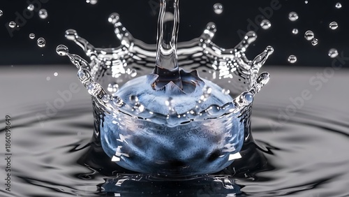 Water Drop Splash in Glass Bowl with Clear Droplets