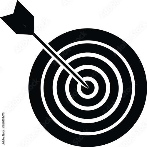 Black silhouette of an arrow hitting the bullseye of a target 1