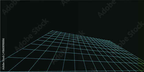 A futuristic digital grid pattern receding into a dark background, creating a sense of infinite space and technological depth.