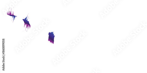 Dynamic abstract purple and blue forms with a fragmented, ethereal appearance against a stark white backdrop.