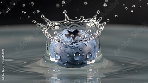 Blueberry Droplet Splash in Clear Water