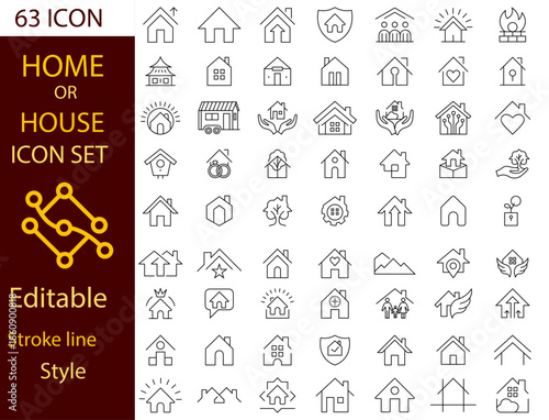 Home icon illustration. Vector house icon set with editable stroke line art design.