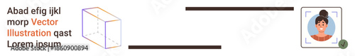 Identity verification, profile security, online authentication, digital footprint, cybersecurity, data integrity. A geometric cube connected to a user profile icon. Identity verification and profile