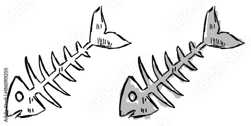 Grunge sketch handdrawn fish bone vector for street art. Ideal for illustrating trash, raw textures, dead fish, and urban waste designs.