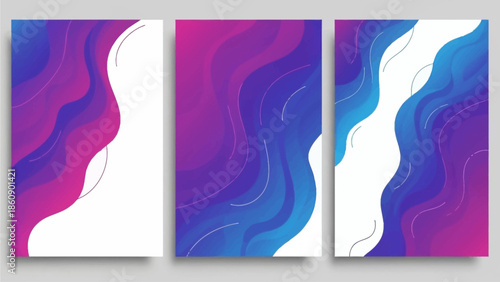 Abstract wavy patterns in vibrant pink, purple, and blue hues on white canvas, viewed from a straightforward perspective.