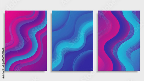 Vibrant abstract art panels featuring wavy patterns in magenta, blue, and cyan hues displayed together