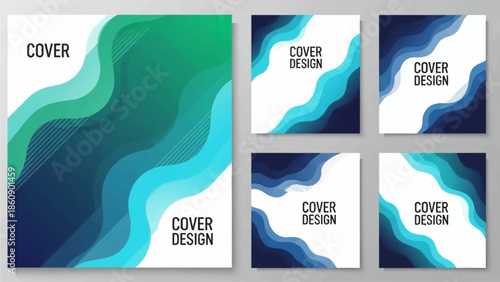 Modern abstract cover designs featuring wavy patterns and vibrant colors in a digital illustration