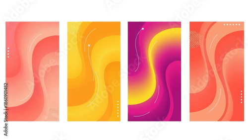 Vibrant abstract art panels showcasing gradient colors and fluid shapes in a modern design