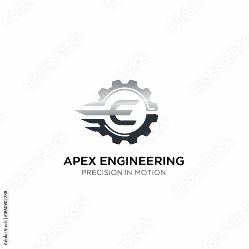 Apex Engineering Logo Design with Gear and Motion Elements.