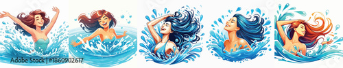 VECTOR OF WOMAN PLAYING IN WHITE BACKGROUND WATER