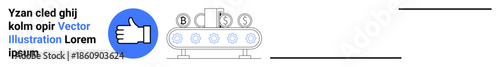 Automation, industry, finance, production, analytics, business. Conveyor belt carrying monetary symbols. Automation and industry s emphasizing financial and production processes