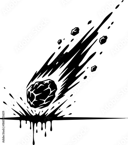 Dramatic black and white meteor strike illustration