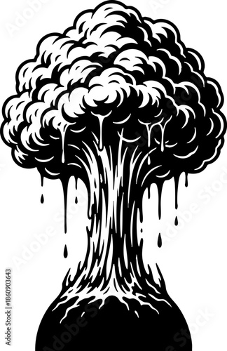 Black and White Dripping Mushroom Cloud Nuclear Explosion Art