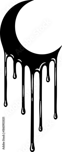 Dark abstract moon graphic dripping black liquid