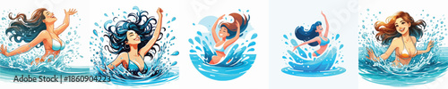 VECTOR OF WOMAN PLAYING IN WHITE BACKGROUND WATER