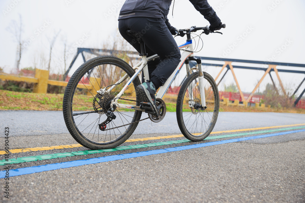 Fototapeta premium Riding bike on the bike lane