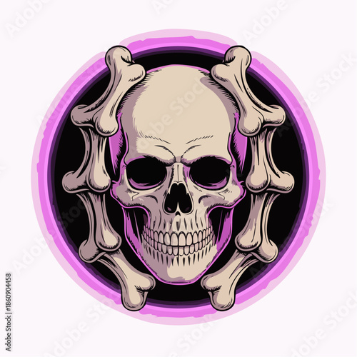 Neon Skull Emblem with Circular Glow.