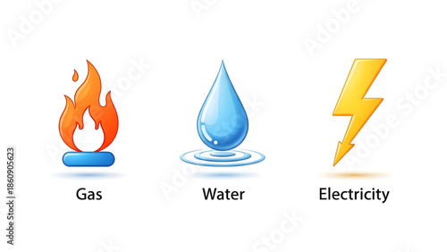 Gas Water Electricity button icon. Clipart image isolated on white background