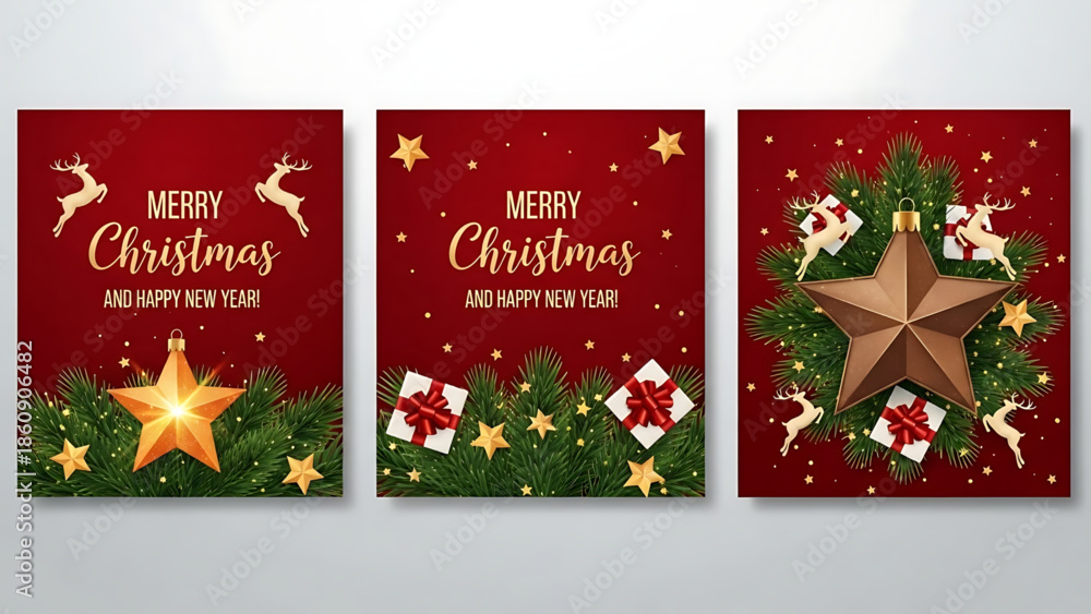 Naklejka premium Merry Christmas and Happy New Year Holiday Background with Festive Decorations