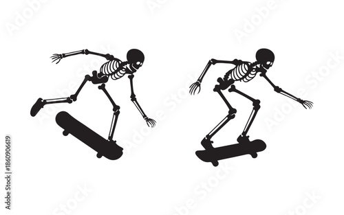 Skeleton Skateboarding Silhouette Vector.