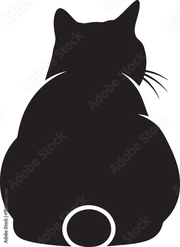 Silhouette of a cat sitting with tail wrapped around body