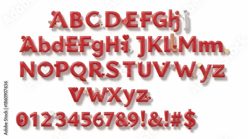 Classic Red 3D Alphabet and Number Set with Shadows for Design Projects, Captivating Font Collection for Creative Applications
