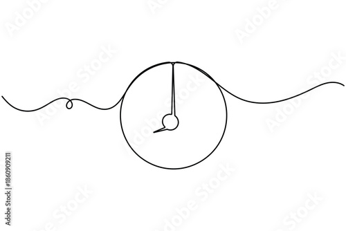 Time clock icon and sign continuous one line drawing on white background minimalist hand drawn timer hour art symbol outline vector illustration