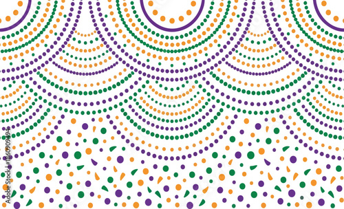 Mardi Gras Festive Background Design - Purple, Green, and Gold Dotted Pattern with Ornamental Arches