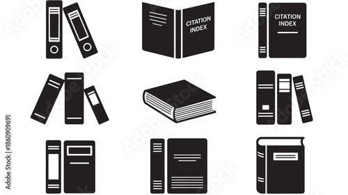 A collection of office supplies and books neatly arranged against a white background