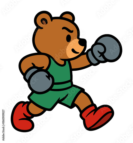 cute bear boxing sport - cartoon character - drawing (artwork 3