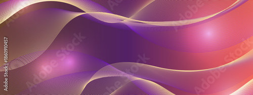 Abstract background shows flowing curved lines with changing purple and pink colors