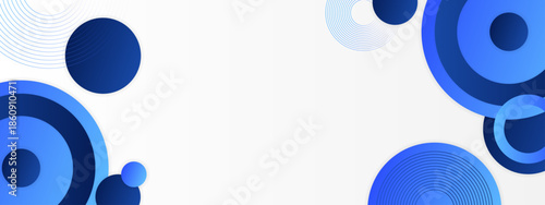 Blue circles and circular lines on a white background