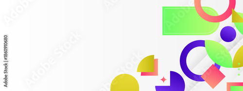 Background features colorful shapes like circles squares and triangles nicely arranged