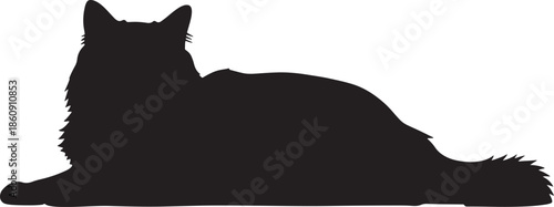 Black cat silhouette lying down on white background