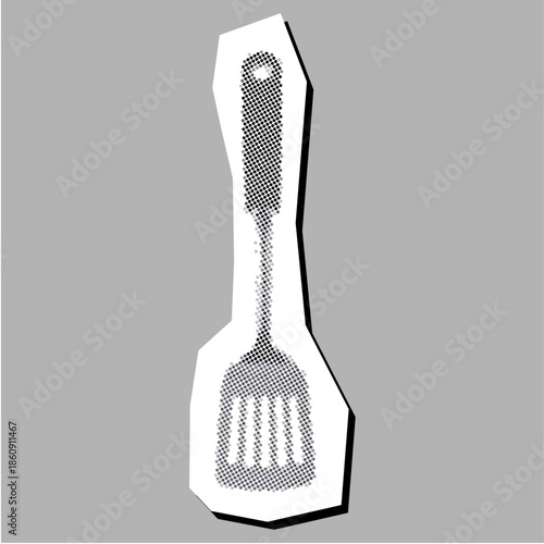 Spatula Halftone Dotted Collage Element Pointillize in Paper Torn vector for cooking tools. Ideal for flipping burgers, kitchen utensils, and chef art.