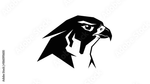 Bold Black Silhouette of a Majestic Falcon's Head on a White Background