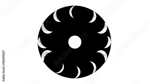 Circular display of moon phases around a central white circle on a black background